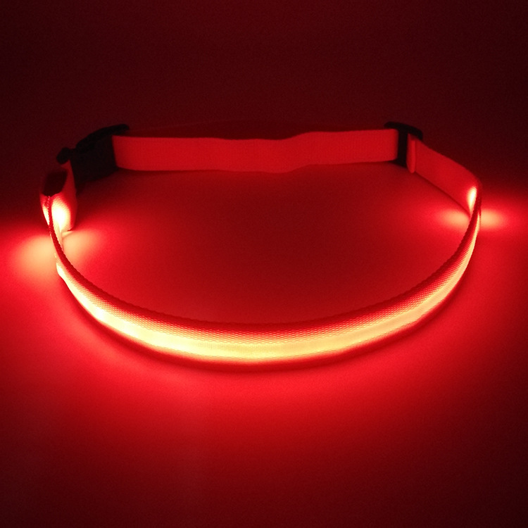 USB Rechargeable LED Safety Waist Belt with 3 Light Modes, Adjustable Reflective Strap for Running, Cycling and Hiking, Red, 100 cm