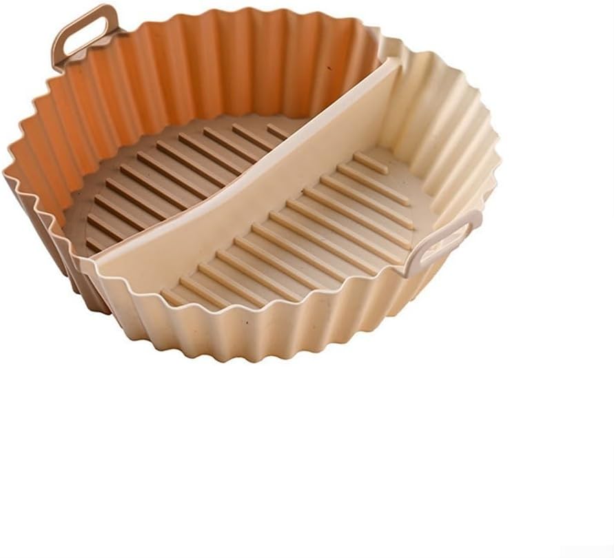 2 Pack Divided Silicone Air Fryer Liners, Non-Stick Reusable Baking Baskets for Oven and Air Fryer, Off White, 20 x 20 x 4.5 cm