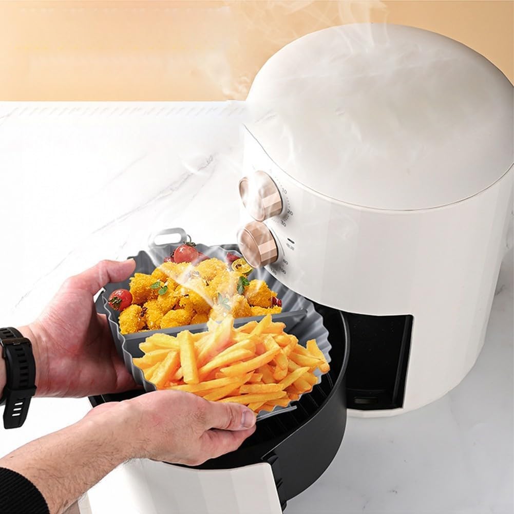 2 Pack Divided Silicone Air Fryer Liners, Non-Stick Reusable Baking Baskets for Oven and Air Fryer, Off White, 20 x 20 x 4.5 cm
