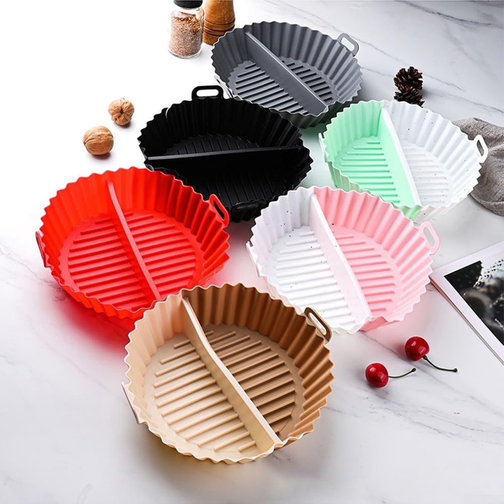 2 Pack Divided Silicone Air Fryer Liners, Non-Stick Reusable Baking Baskets for Oven and Air Fryer, Off White, 20 x 20 x 4.5 cm