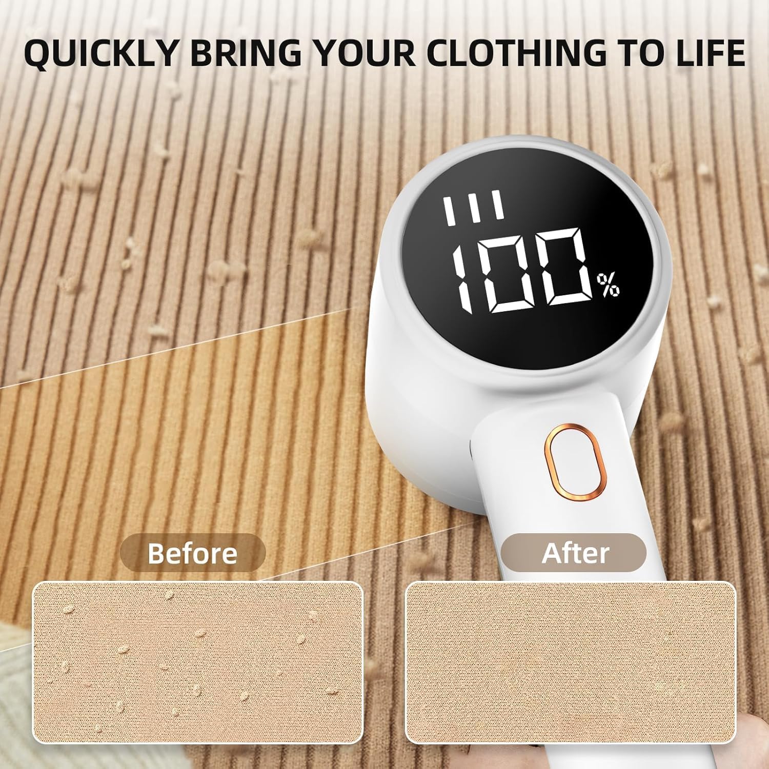 Rechargeable Electric Lint Remover with LED Display and 3 Speeds, Fabric Shaver for Jumpers, Blankets and Upholstery, White