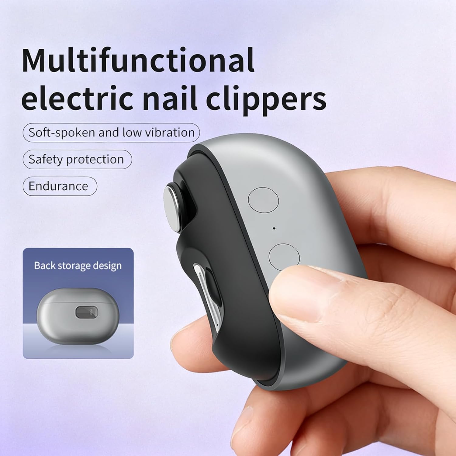 Electric Nail Clipper with LED Light for Seniors and Thick Nails, Automatic Fingernail Trimmer for Safe, Easy Home Nail Care, Grey
