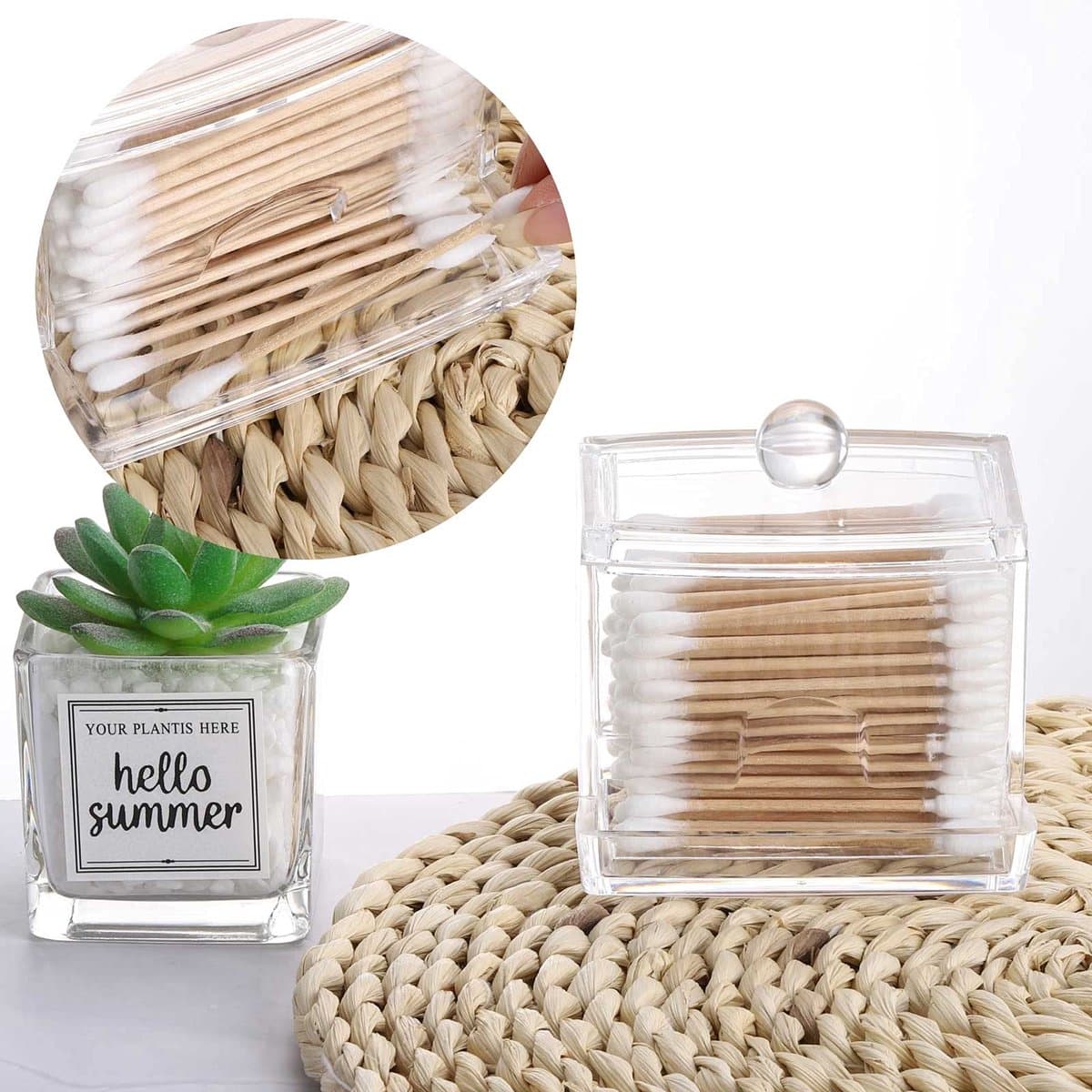 Cotton Swab Holder Dispenser Large Transparent Bathroom Storage Organizer