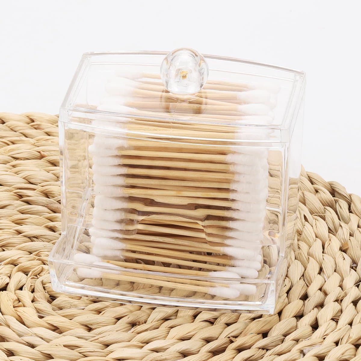 Cotton Swab Holder Dispenser Large Transparent Bathroom Storage Organizer