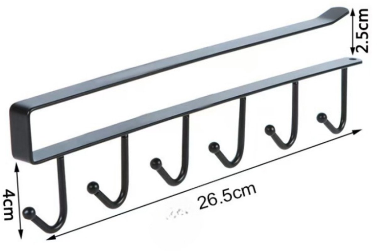 Storage rack - hooks - multifunctional hooks - nail-free hooks - storage accessories - suitable for cabinets, wardrobes and kitchen storage - black - 26.5*7.5 cm - shelf thickness less than 2.7 cm