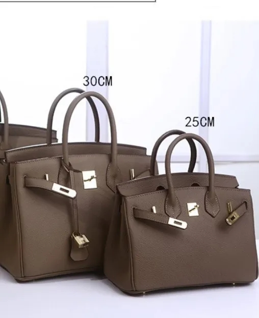 2025 - Euro-american Elegant Lychee Leather Shoulder Bag- Birkin 25-dark green