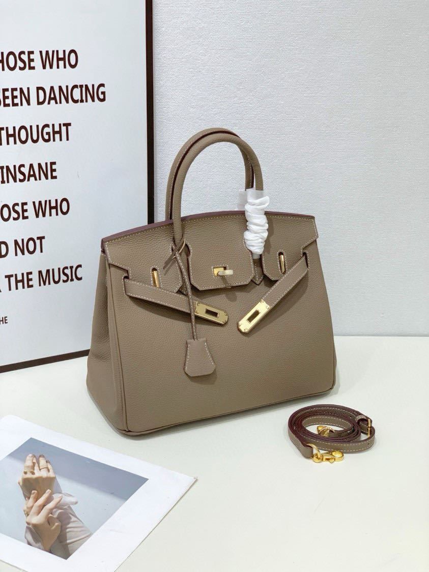 2025- Euro-american Elegant Crocodile Leather Handbag Bag - Birkin 30,elephant gray,palladium Hardware