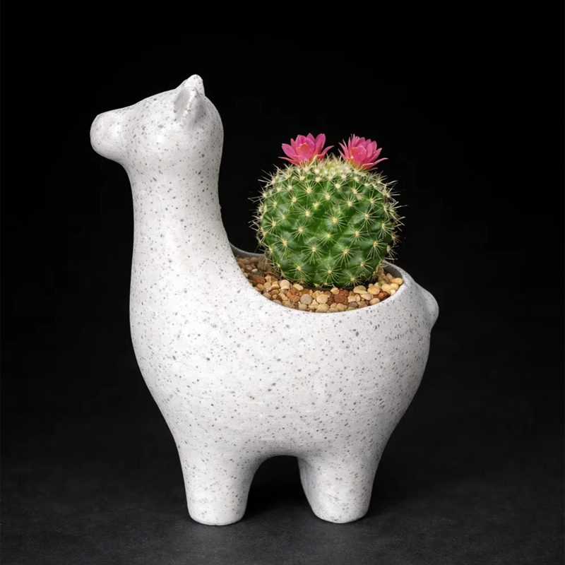 Interesting marble-colored alpaca planter, suitable for planting succulents, cacti, and small indoor plants; a versatile planter for both indoor and outdoor use.