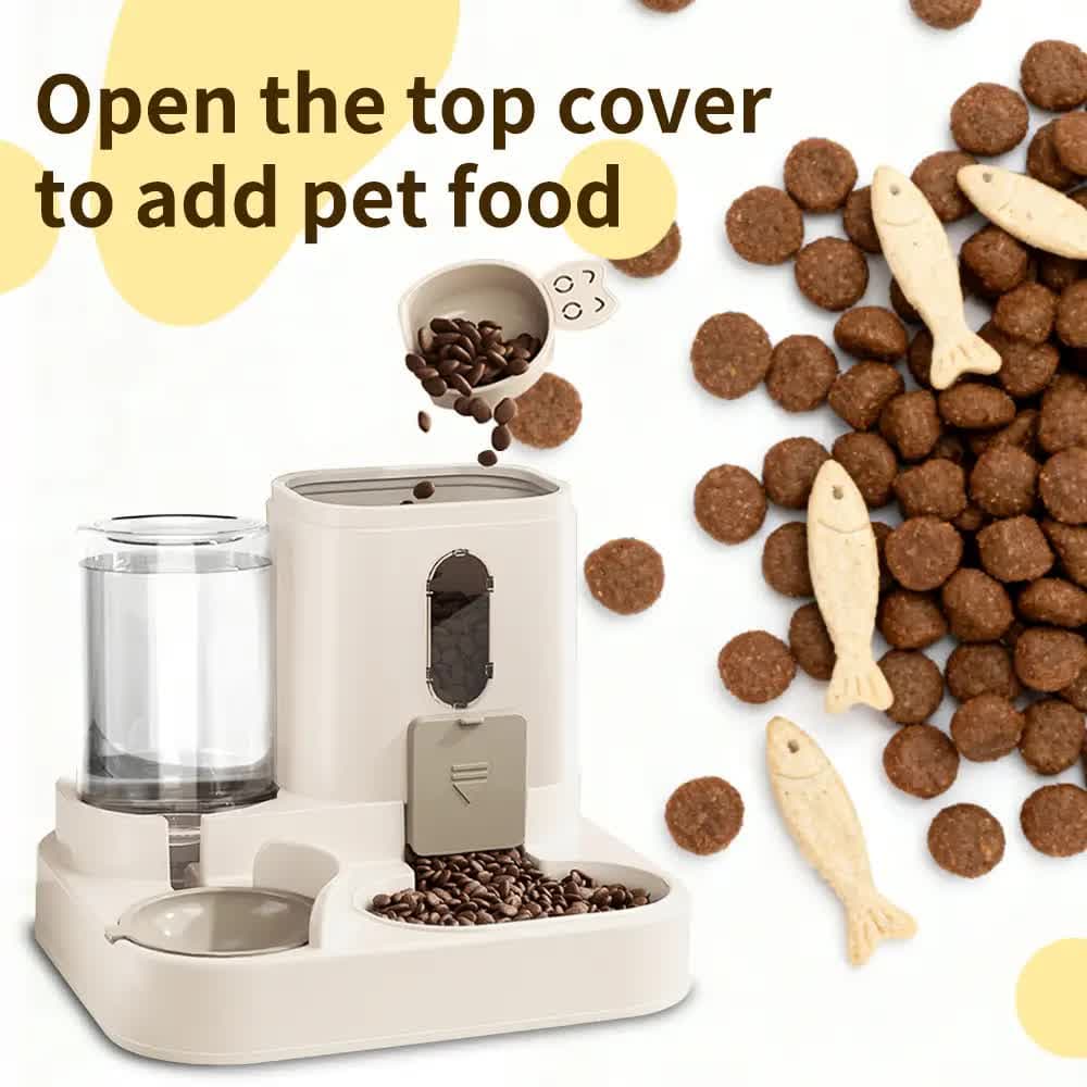 Automatic Pet Feeder Water Dispenser 2-in-1 Large Capacity Pink and White