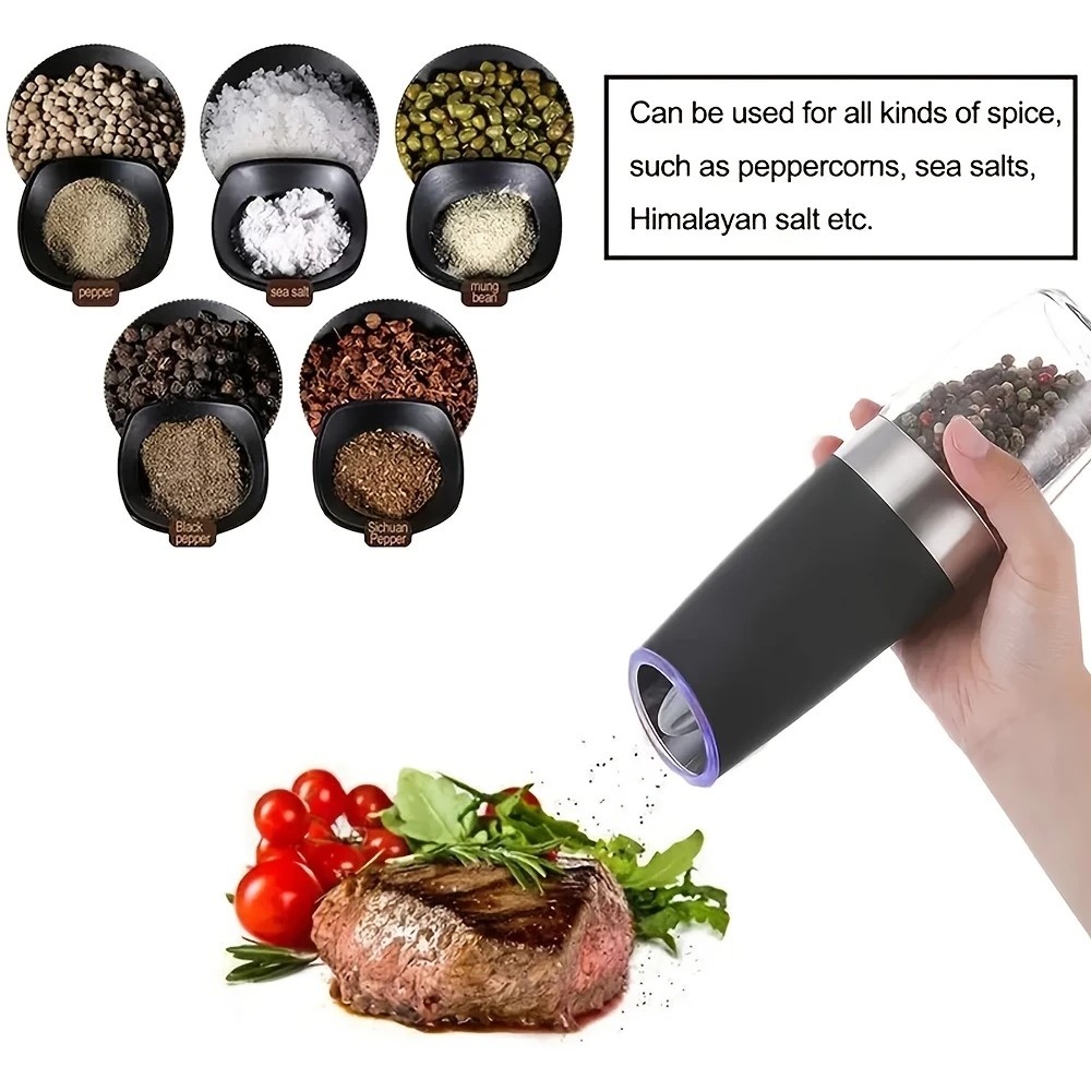silver Gravity - sensing, grind with tilting —— Intelligent Pepper Grinder, adjust grind fineness freely for seasoning