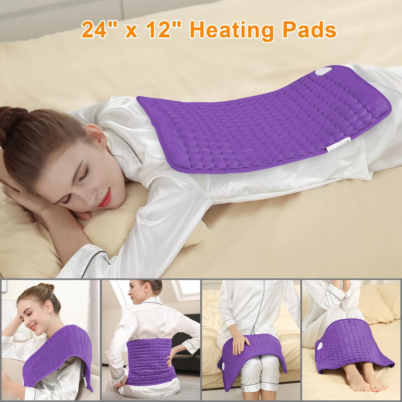Dark blue This large heating pad (24" x 12") features 6 temperature levels and 4 timer settings, with rapid heating and auto-off functions. It is portable, machine-washable, and suitable for the neck, back, legs, abdomen, and knees—an ideal gift for