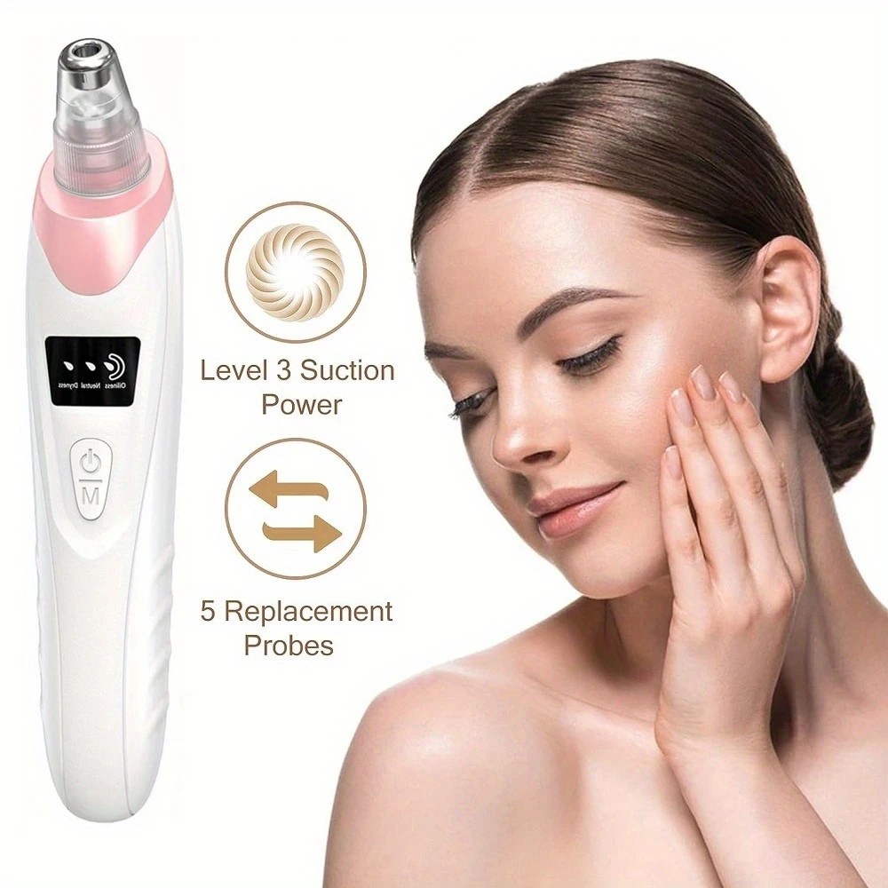 Blackhead Cleansing Device: 5 Nozzles for Full Face, 3 Suction Levels for Targeted Cleansing