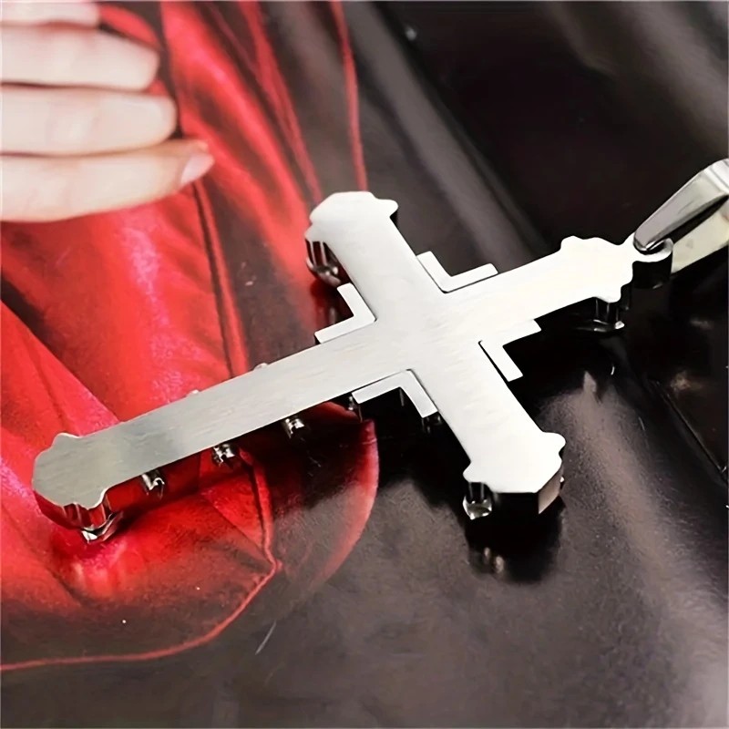 2PCS Luxurious Rhinestone Cross Necklace, Unisex, Guarding Faith with Cool Shine for Holidays and Daily Wear.BLUE