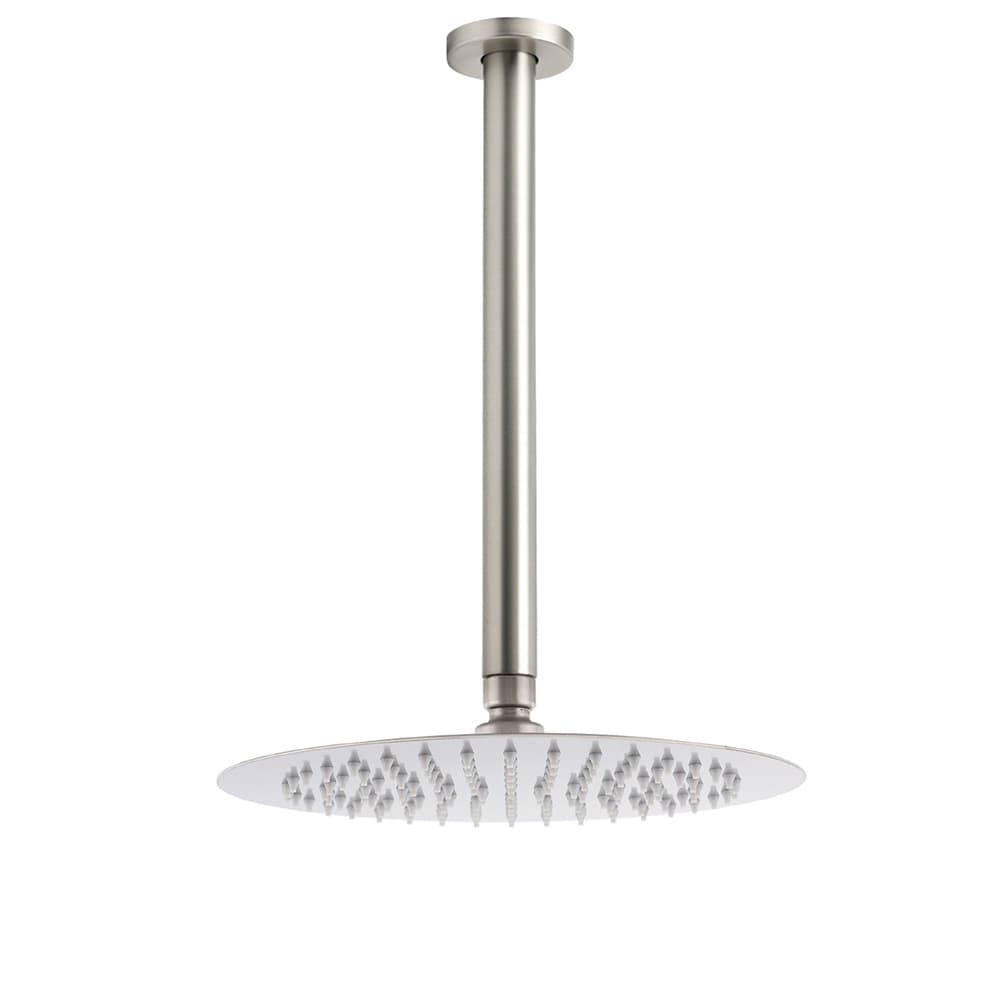 Fixed Rain Shower Head 10 Inch Brushed Nickel with Brass Ceiling Dropper Arm Set