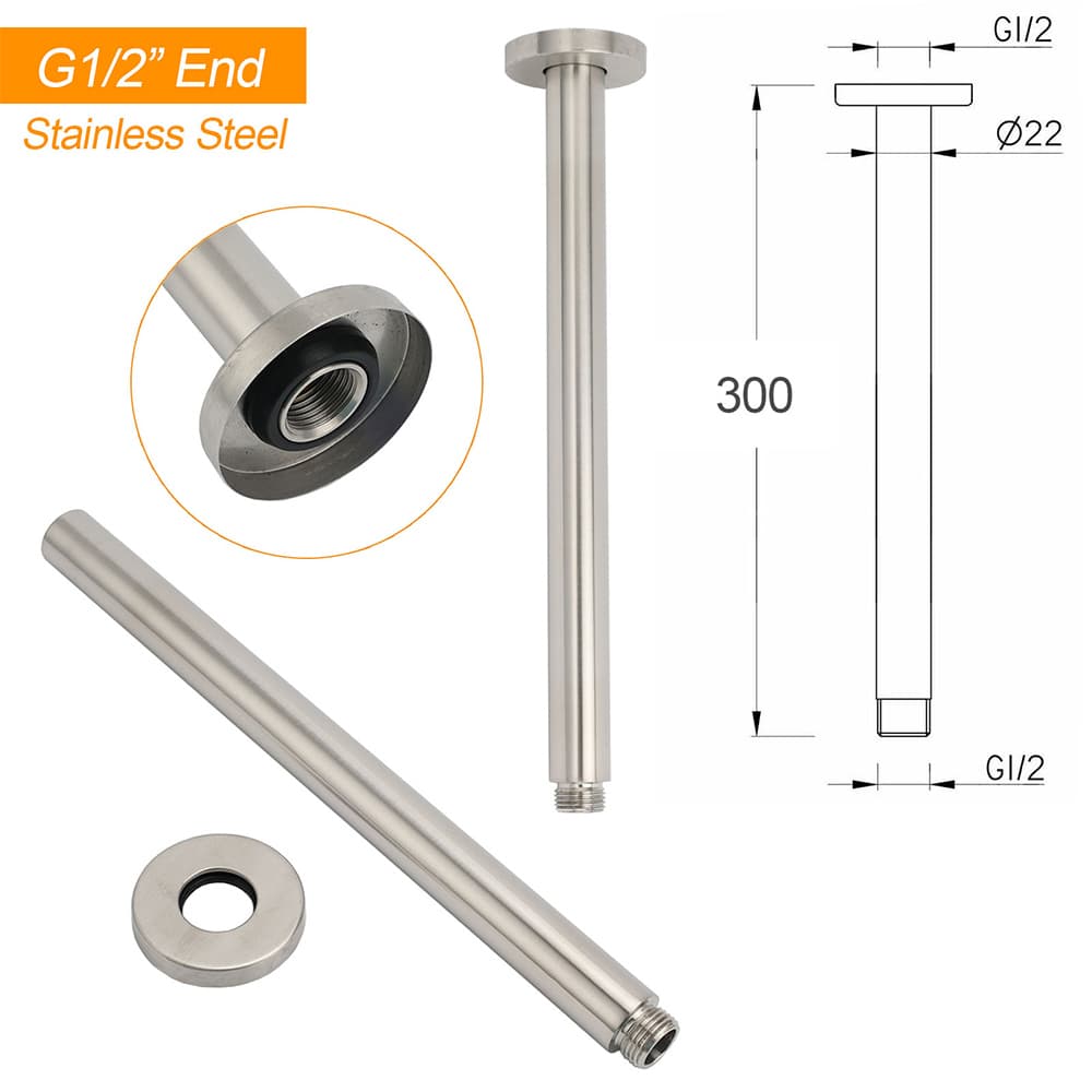 Fixed Rain Shower Head 10 Inch Brushed Nickel with Brass Ceiling Dropper Arm Set