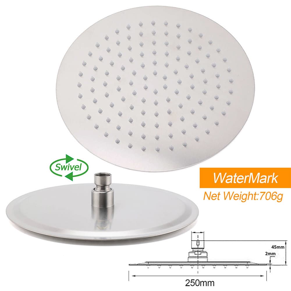 Fixed Rain Shower Head 10 Inch Brushed Nickel with Brass Ceiling Dropper Arm Set