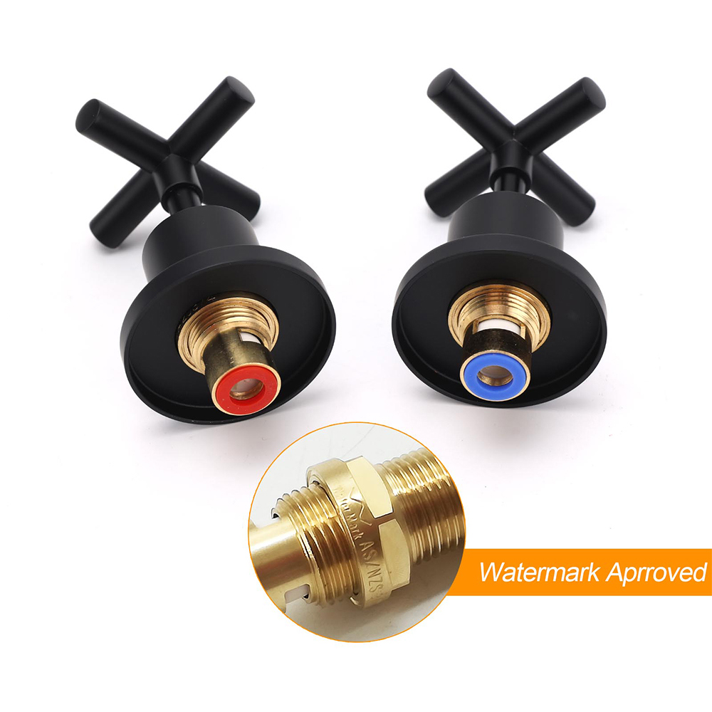 Matt Black 1/4 Turn Twin Taps Hot Cold Water Control Mixer For Bath Spout Shower