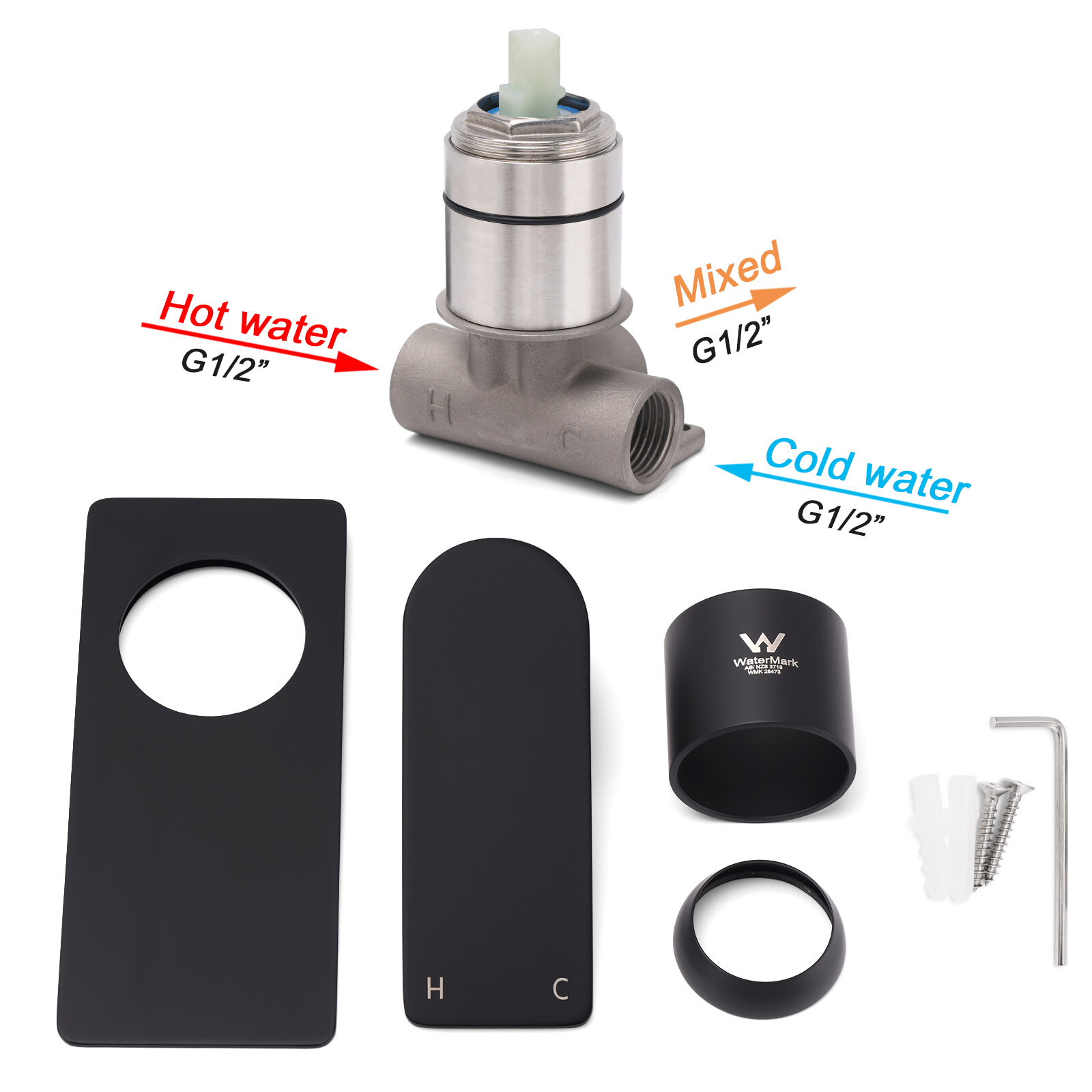 Matte Black Rectangle Shower Mixer Hot Cold Control Tap 35mm Ceramic Cartridge
