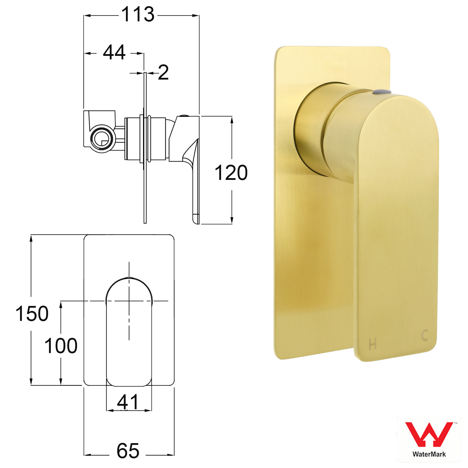 Rectangle Brushed Gold Shower Mixer Hot Cold Tapware Ceramic Cartridge Component