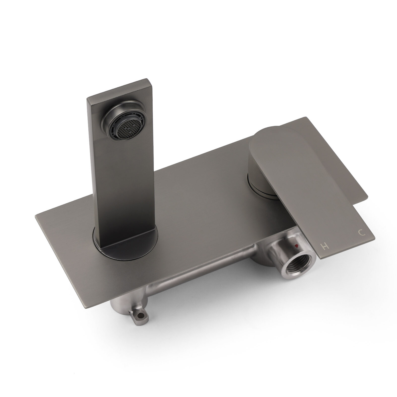 WELS 4.5L/m Gun Metal Square Wall Mount Basin Mixer Laundry Faucet Tap Spout Set