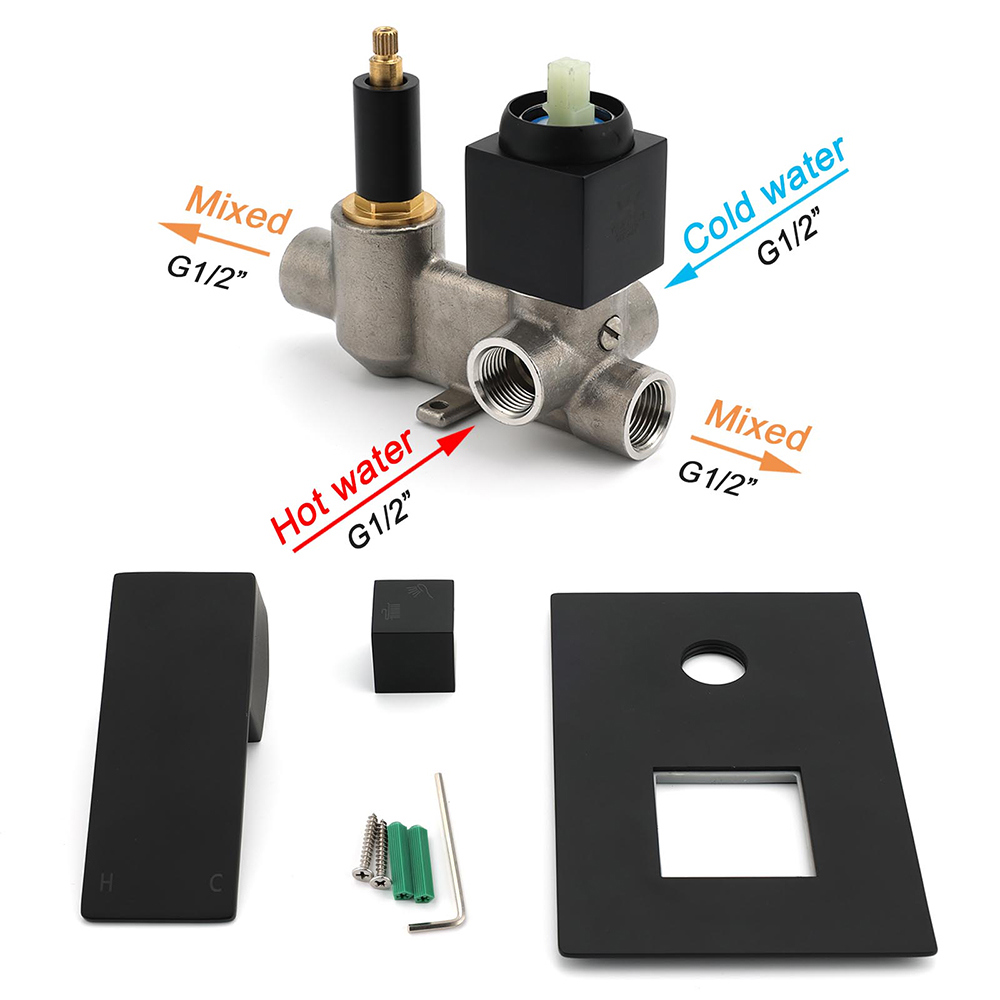 Matt Black Square Stainless Steel Shower Mixer 2 Way Bath Set Diverter Watermark