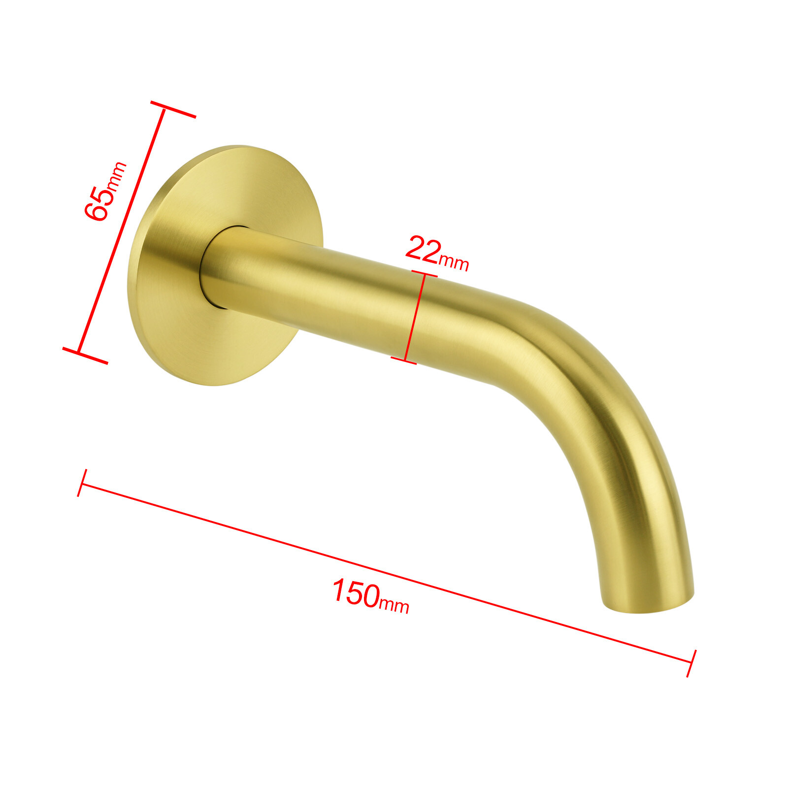 Brushed Gold 150mm Round Curve Faucet Outlet Bathroom Tub Water Filler Spout Set