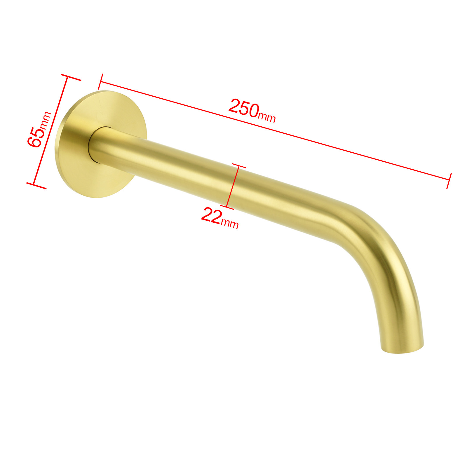 Brushed Gold Round 250mm Spout For Bathroom Tub Wall Mounted Water Filler Outlet