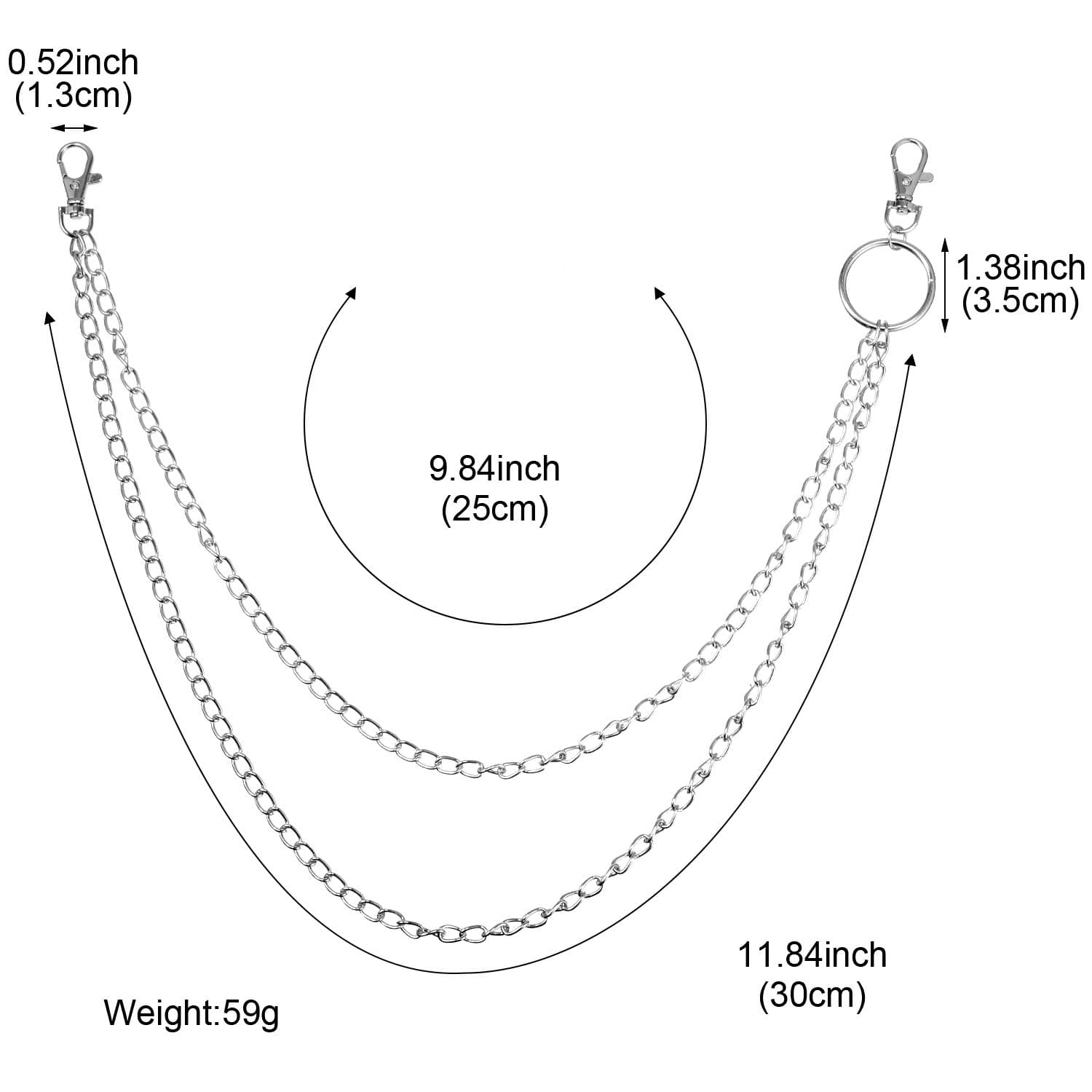 Wallet Chain Durable Alloy Pocket Chain for Keys and Accessories 25.6 inch 22 inch 19.7 inch Hip Hop Style