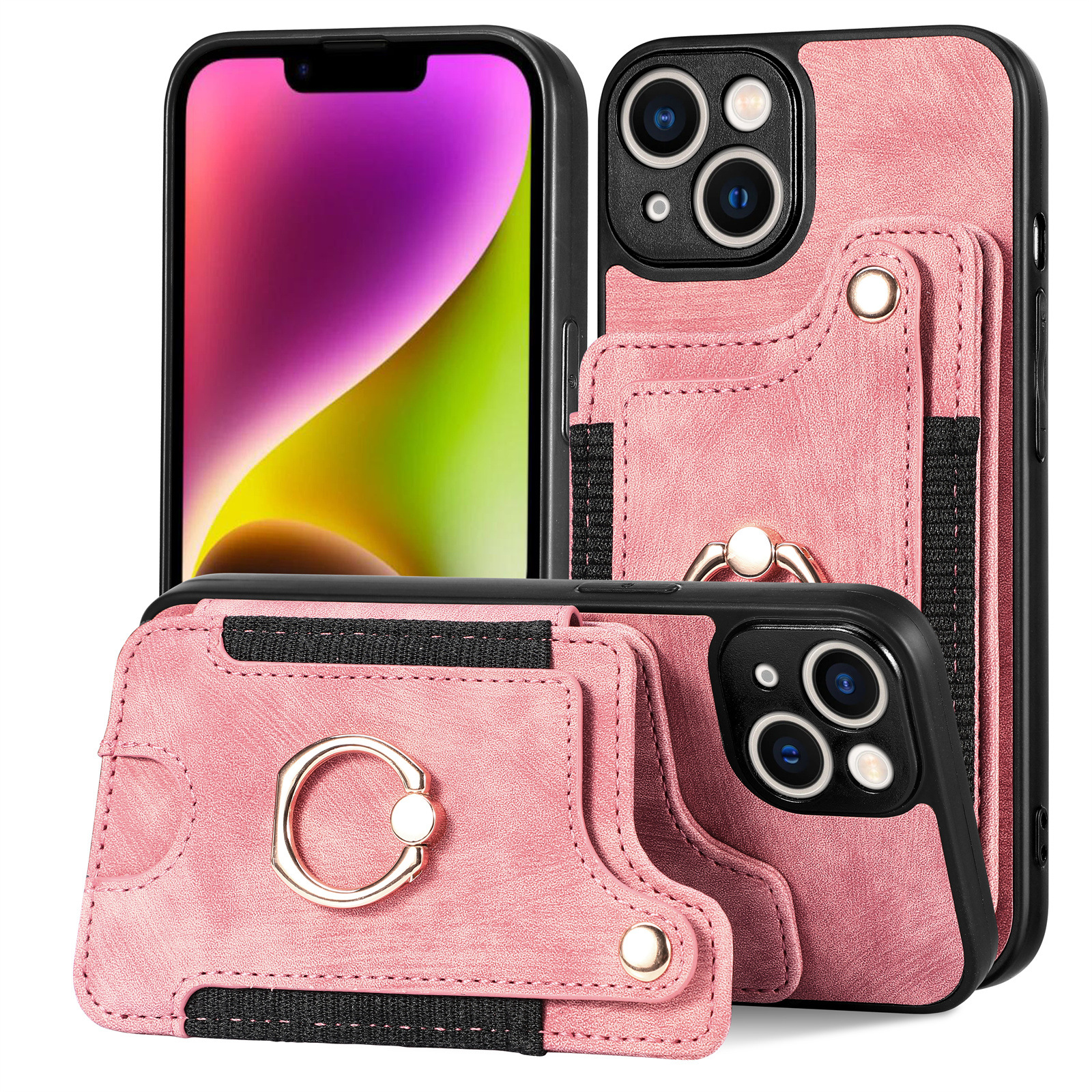 Suitable for iPhone mobile phone leather case RFID anti-theft brush ring buckle lanyard multifunctional card case Light Purple [With Leather Strap] Light Purple [With Leather Lanyard]] iPhone 11