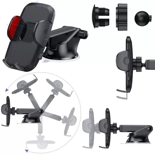 Car Mount Holder Suction Cup Adjustable 360 Rotation Compatible with Devices 5 to 9.5 cm Width Durable Plastic