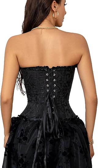 Corset Tops for Women, Bustier Shapewear Lingerie, Lace Waist Push Up Bodysuit black XS