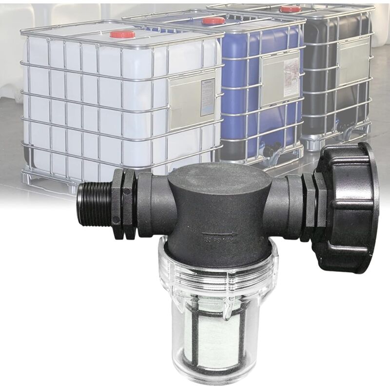 1000L Tank Connector, Garden Hose Connector for Rainwater Harvester with Filter Function, S60x6 IBC Water Tank Adapter (3/4'' Male Thread)