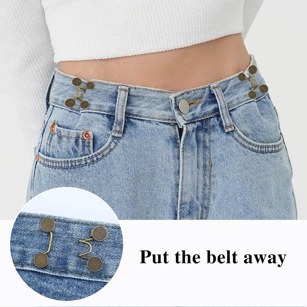 Jeans Waist Adjustment Set, No Stitching, Removable Trouser Buttons, Jeans Waist Buckle, Jeans Tightening Buckle for Waist Adjustment{EE}