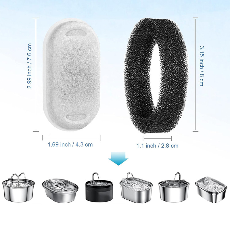 Cat Water Fountain Filter Set of 16 Compatible with Stainless Steel Pet Fountain Includes 8 Replacement Filters and 8 Sponges