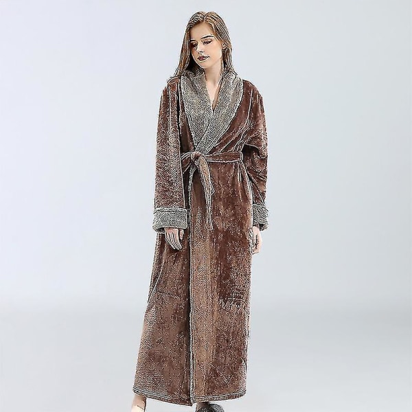 Women's Bathrobe Dressing Gown Bathrobe Warm Soft Fleece Long Coats Nightgown Coffee XL