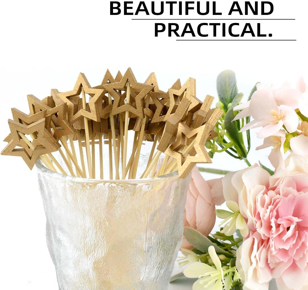 Little Star 100 Pack Cupcake Toppers - Glitter Cake Gold for Wedding, Baby Shower & Valentine's Day