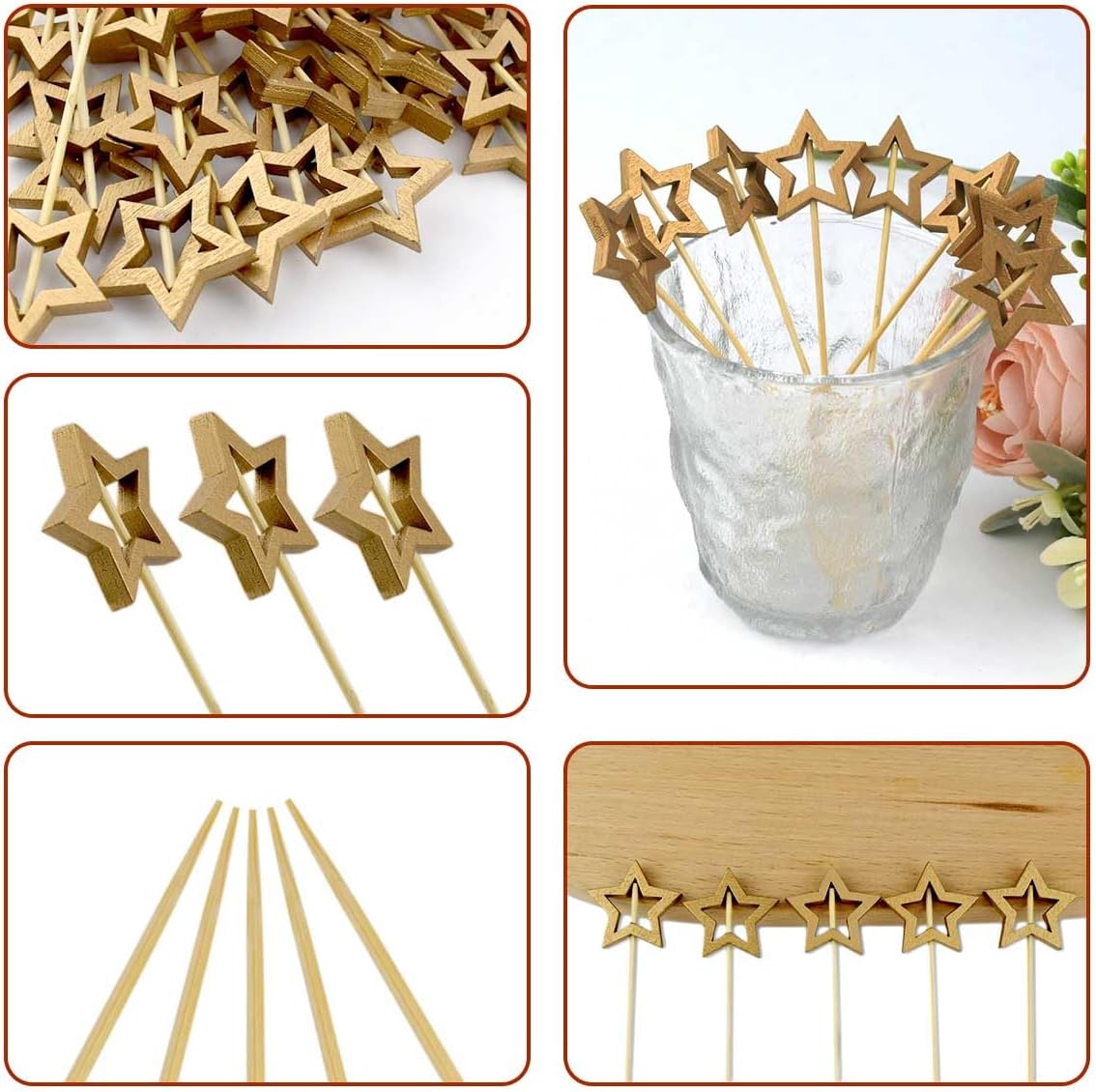 Little Star 100 Pack Cupcake Toppers - Glitter Cake Gold for Wedding, Baby Shower & Valentine's Day