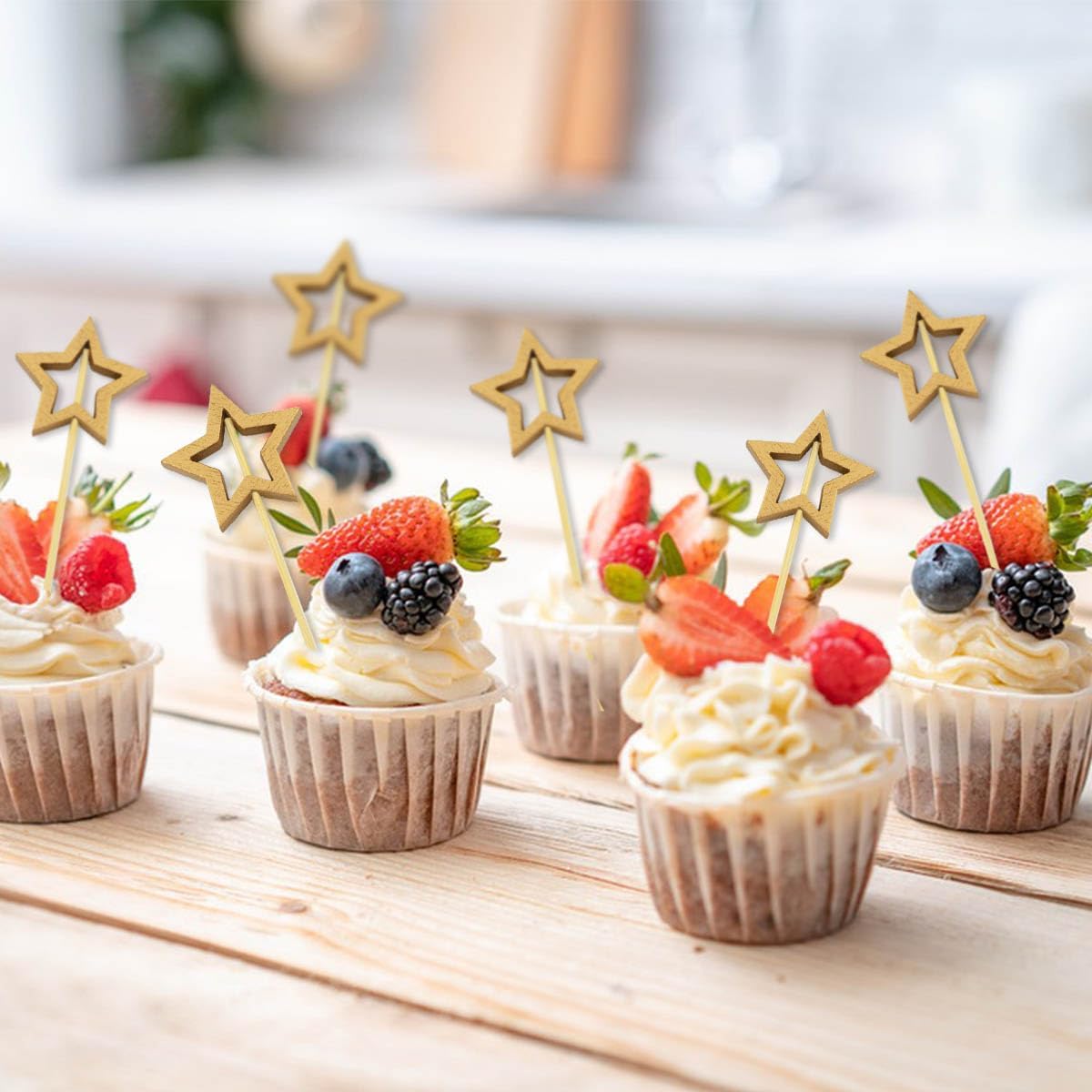 Little Star 100 Pack Cupcake Toppers - Glitter Cake Gold for Wedding, Baby Shower & Valentine's Day