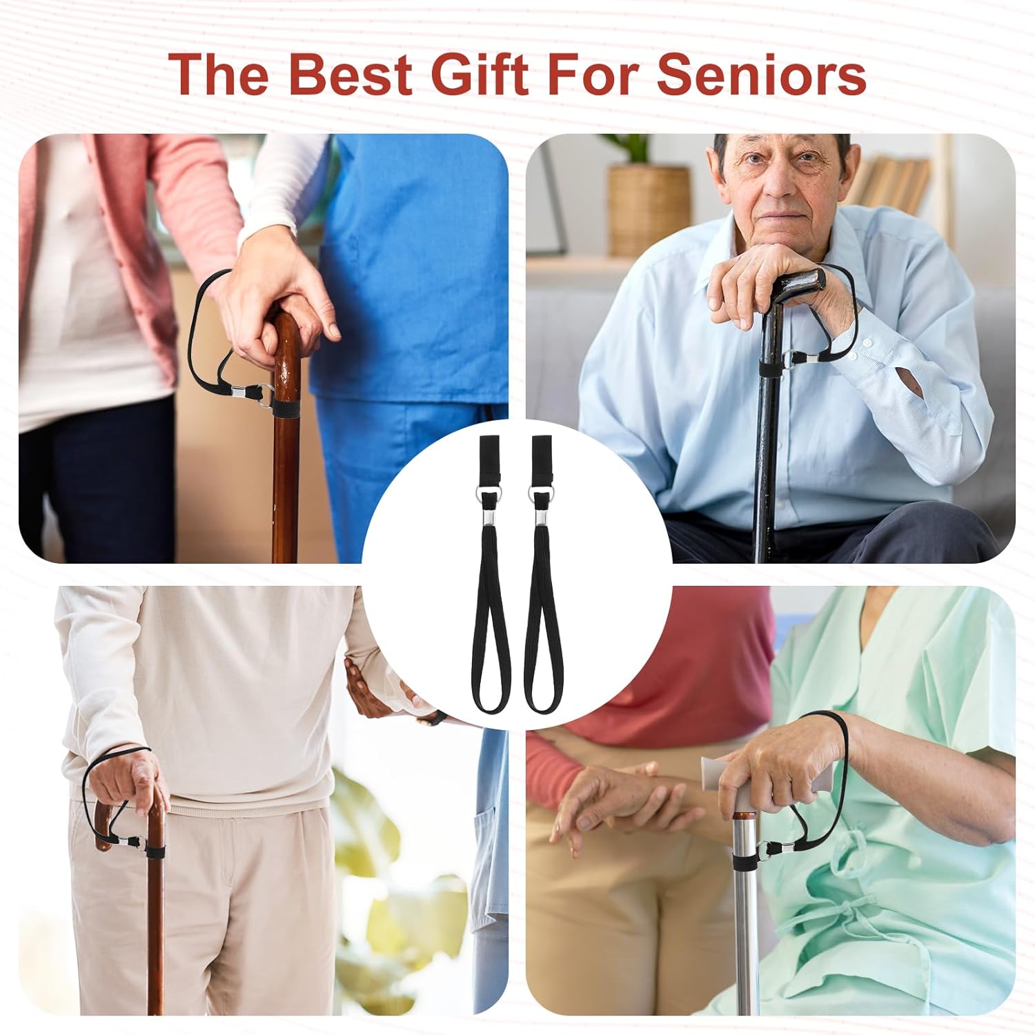 5PCS Walking Cane Wrist Strap Replacement, Black Adjustable Wrist Strap Lanyard Elastic Loop Universal Walking Cane Handle Crutch Straps Accessories for Foldable Sticks Standing Canes Seniors Crutches