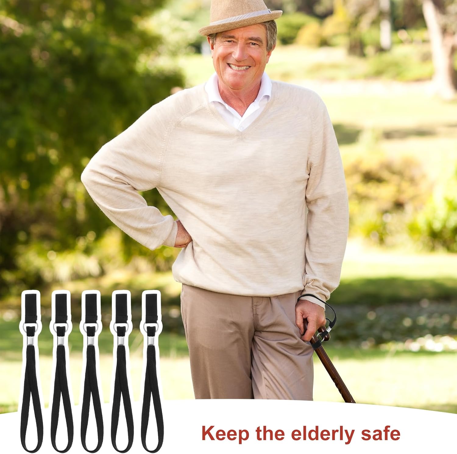 5PCS Walking Cane Wrist Strap Replacement, Black Adjustable Wrist Strap Lanyard Elastic Loop Universal Walking Cane Handle Crutch Straps Accessories for Foldable Sticks Standing Canes Seniors Crutches