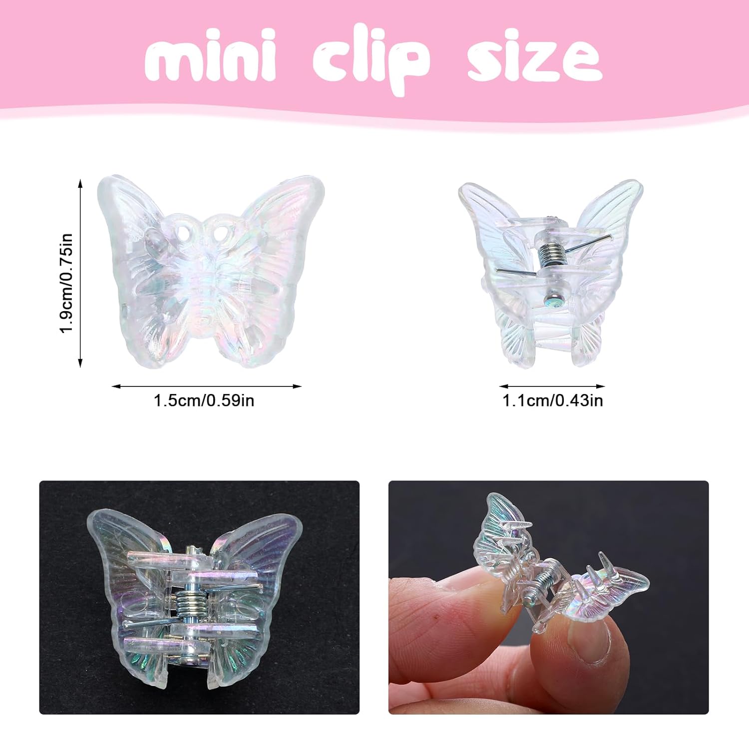 12 PCS Small White Butterfly Hair Clips for Girls, Mini Butterfly Hair Accessories Cute Side Bangs Tiny Butterfly Claw Clips Metal Braided Hair Clips for Women Girls Little Baby Kids (Clear)