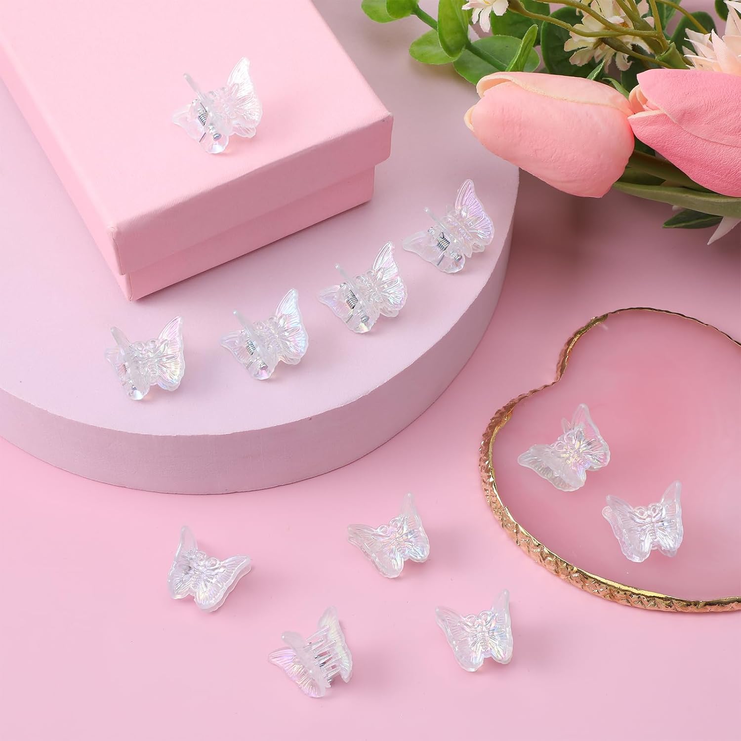 12 PCS Small White Butterfly Hair Clips for Girls, Mini Butterfly Hair Accessories Cute Side Bangs Tiny Butterfly Claw Clips Metal Braided Hair Clips for Women Girls Little Baby Kids (Clear)