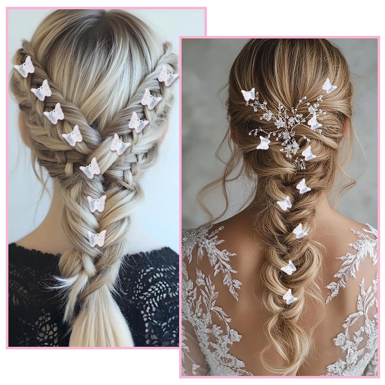 12 PCS Small White Butterfly Hair Clips for Girls, Mini Butterfly Hair Accessories Cute Side Bangs Tiny Butterfly Claw Clips Metal Braided Hair Clips for Women Girls Little Baby Kids (Clear)