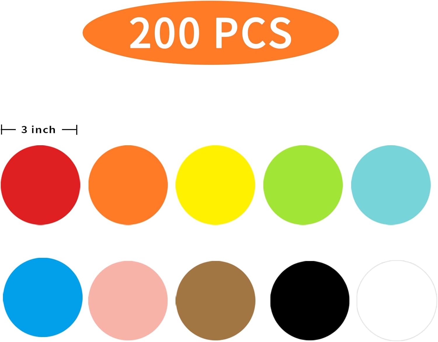 STARLIBOO Dot Stickers: 3in Removable Circle Stickers, Writable for Office, Garage/Yard Sale (200Pcs, 10 Colors)