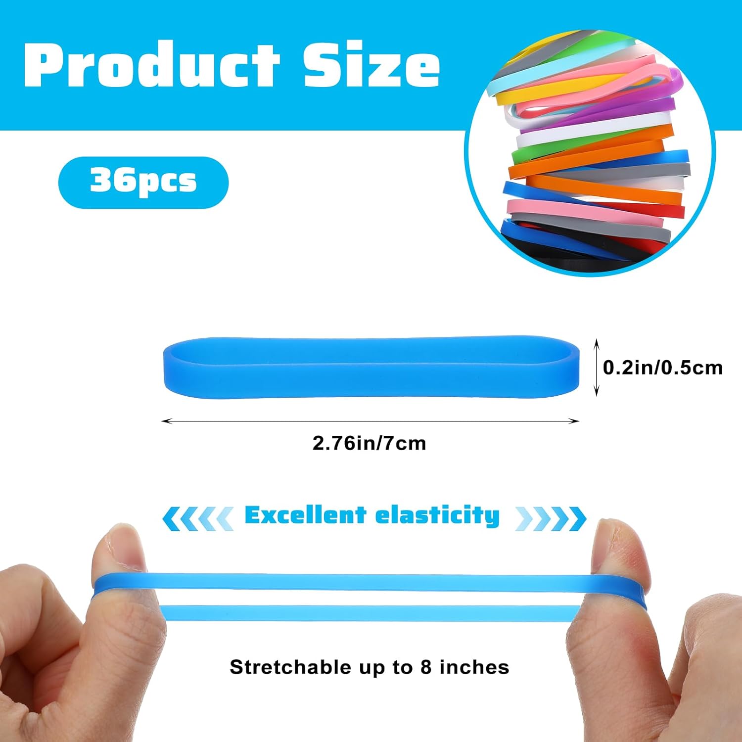 Xindojuz 36 PCS Silicone Bands, 3 Inches Assorted Color Rubber Bands Wrapping Band Office Supplies Elastic Strap for Wallet Card Wrist Cooking Boxes Wraps Office Outdoor Notebook Packing Gift