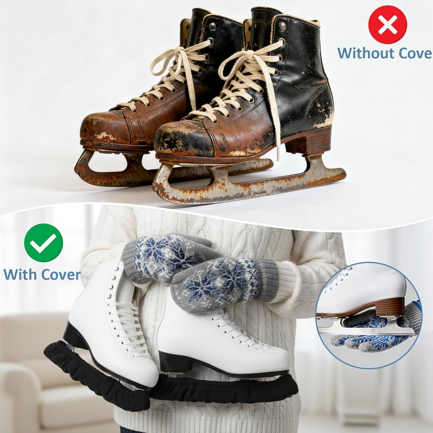 2 PCS Ice Skate Guards, Sports Blade Protector for Hockey Skates, Figure and Ice Skates Blade Covers for Toddler Kids Youth Adults-Men Women Boys Girls Skate Guards Figure Skating Hockey