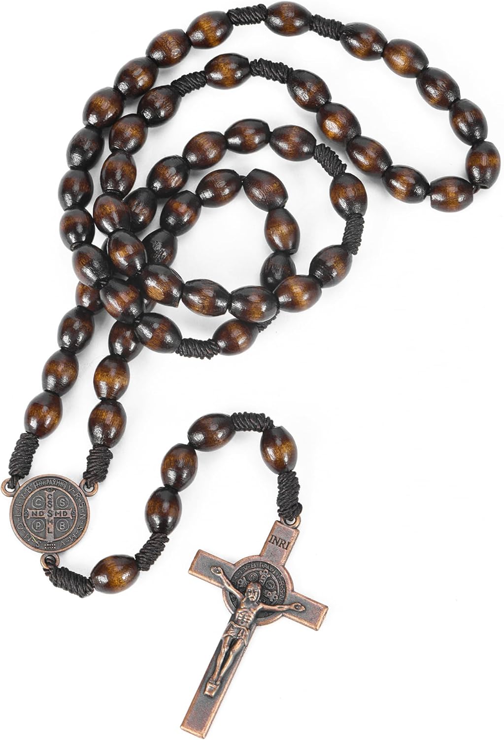 Rosary Beads Handmade Wooden Rosarios Catolicos l Cross For Catholic Or Christian Gift（Woven Coffee Color）