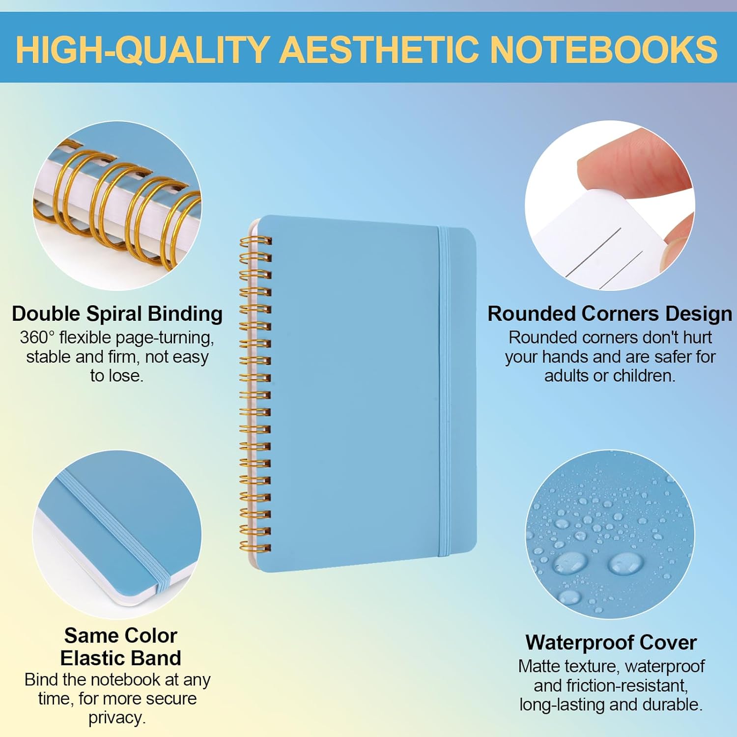 3 PCS Small Spiral Notebook 5x7, Notebooks for Note Taking, Blue Color Scheme Spiral Journal Notebook, Work Notebook Small Notebooks 5x7 with Strap, Cute Notebooks for Women 70 Sheets/Note Books