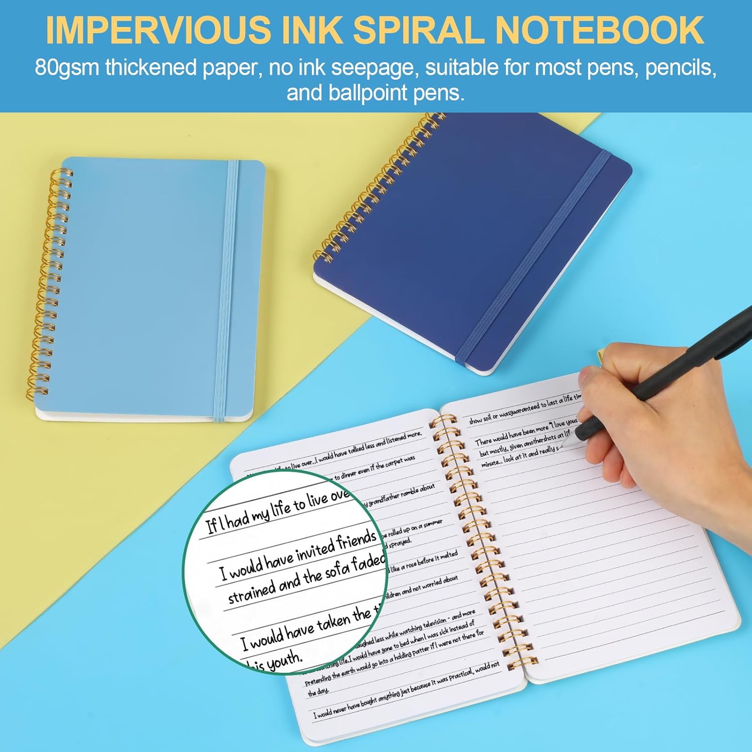 3 PCS Small Spiral Notebook 5x7, Notebooks for Note Taking, Blue Color Scheme Spiral Journal Notebook, Work Notebook Small Notebooks 5x7 with Strap, Cute Notebooks for Women 70 Sheets/Note Books