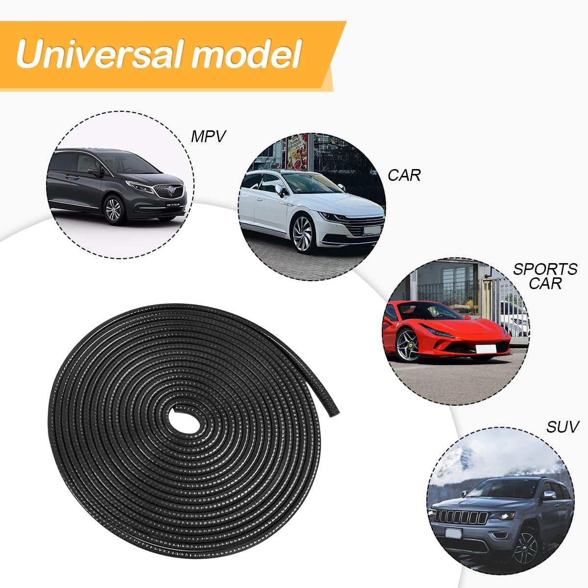 Car Door Edge Guards, 16Ft Rubber Seal Car Door Edge Trim, U Shape Door Edge Protector Guard, Aluminum Weather Proofing Automotive Door Edge Molding Protection for Most Car (Black)